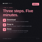 How the AI Makeup Advisor AI skill works in three steps: download, drop it into your AI chat, done