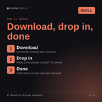 How the AI Marketing Strategy Generator skill works in three steps: download, drop it into your AI chat, done