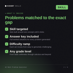 What's inside the AI Math Problem Generator AI skill: Skill targeted, Answer key included, Difficulty ramp, Any grade level