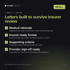 What's inside the Gym Membership Necessity Letter AI skill: Medical rationale, Insurer-ready format, Supporting criteria, Provider sign-off ready