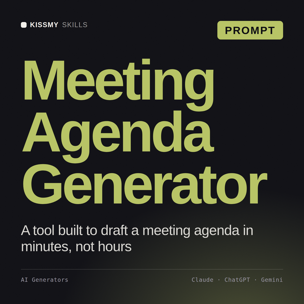Meeting Agenda Generator AI prompt by KissMySkills, cover
