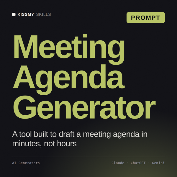Meeting Agenda Generator AI prompt by KissMySkills, cover