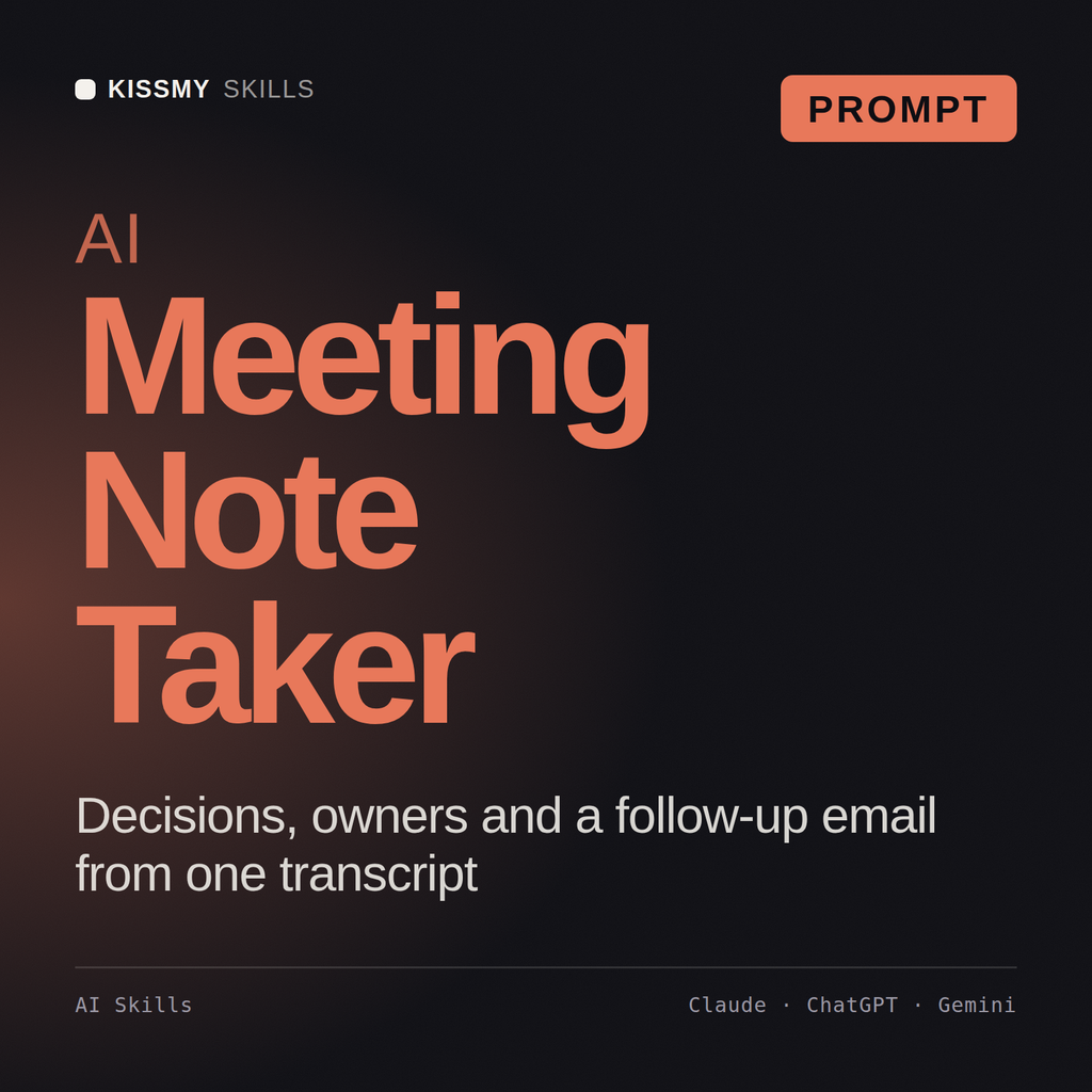 AI Meeting Note Taker AI prompt by KissMySkills, cover