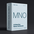 Meeting Notes Generator Claude skill by KissMySkills, pale mist blue bookcloth cover with the monogram MNO
