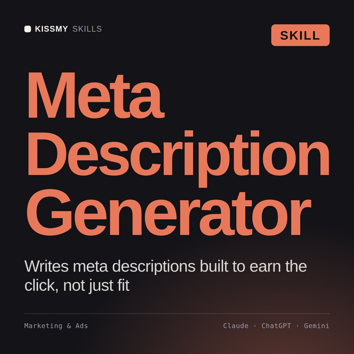 Meta Description Generator AI skill by KissMySkills, cover