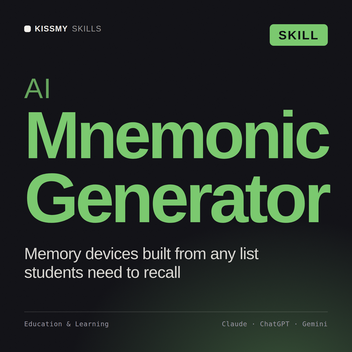 AI Mnemonic Generator AI skill by KissMySkills, cover