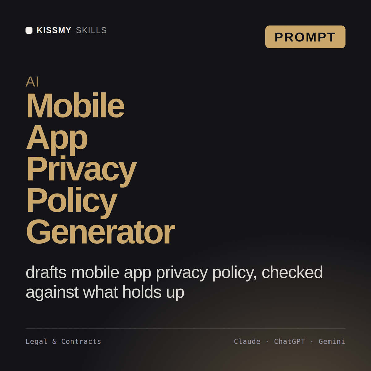 AI Mobile App Privacy Policy Generator AI prompt by KissMySkills, cover
