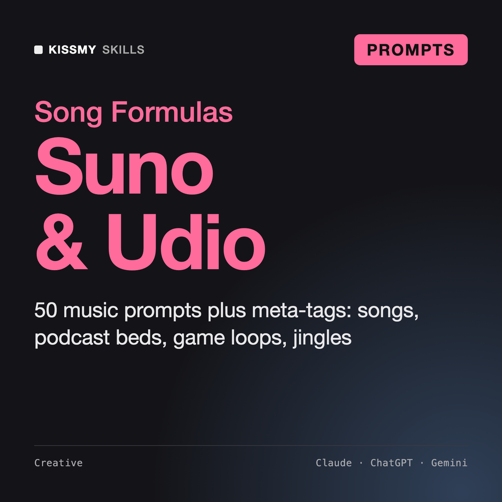 AI Music Prompt Pack for Suno & Udio by KissMySkills, cover