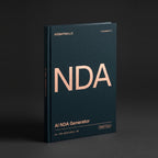 NDA Generator prompts for Claude by KissMySkills, deep midnight-teal laid paper cover with the monogram NDA