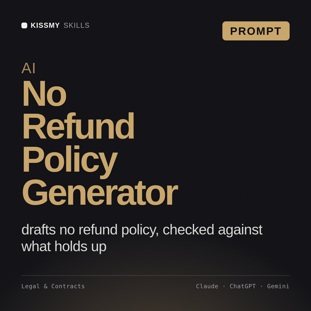 AI No Refund Policy Generator AI prompt by KissMySkills, cover