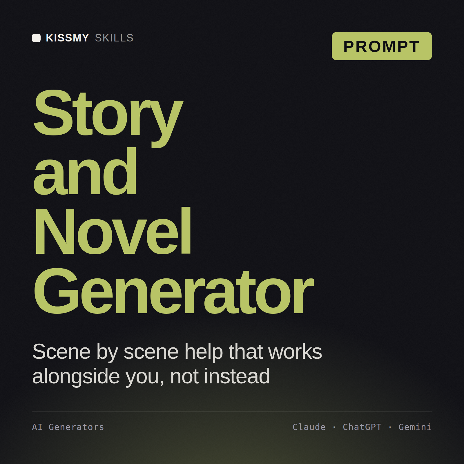 Story and Novel Generator AI prompt by KissMySkills, cover