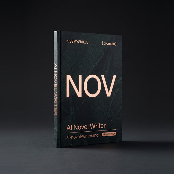 Novel Writer prompts for Claude by KissMySkills, near-black deep green serpentine stone cover with the monogram NOV