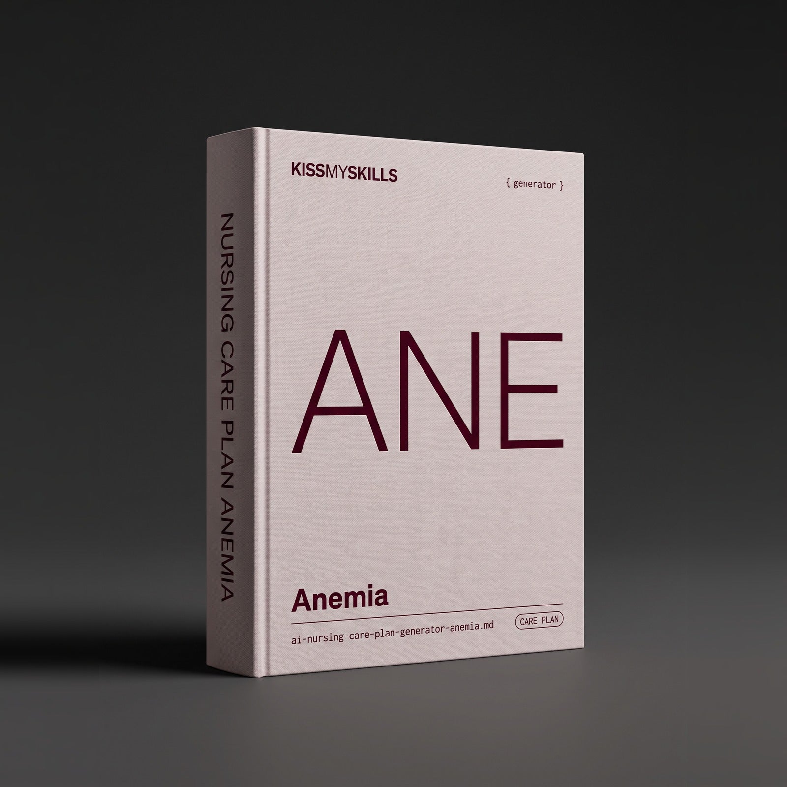Anemia Nursing Care Plan Claude skill by KissMySkills, pale warm blush grey bookcloth cover with the monogram ANE