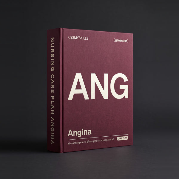 Angina Nursing Care Plan Claude skill by KissMySkills, deep wine-burgundy laid paper cover with the monogram ANG