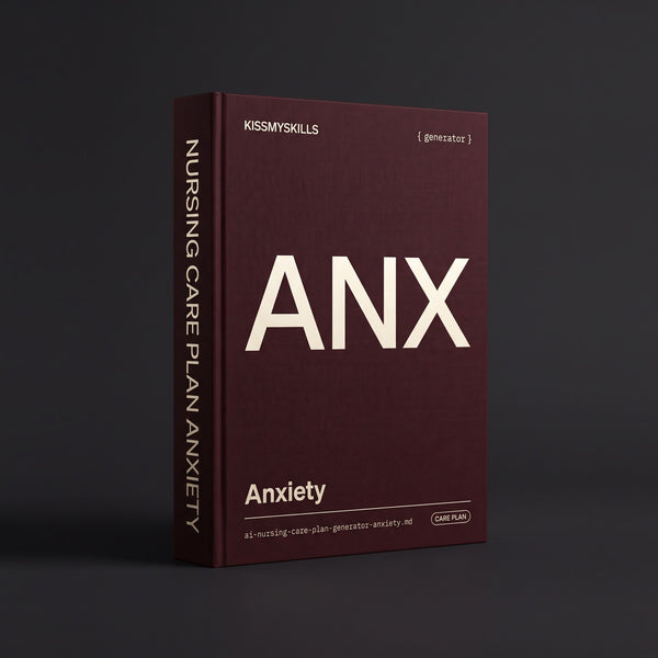Anxiety Nursing Care Plan Claude skill by KissMySkills, deep oxblood burgundy bookcloth cover with the monogram ANX