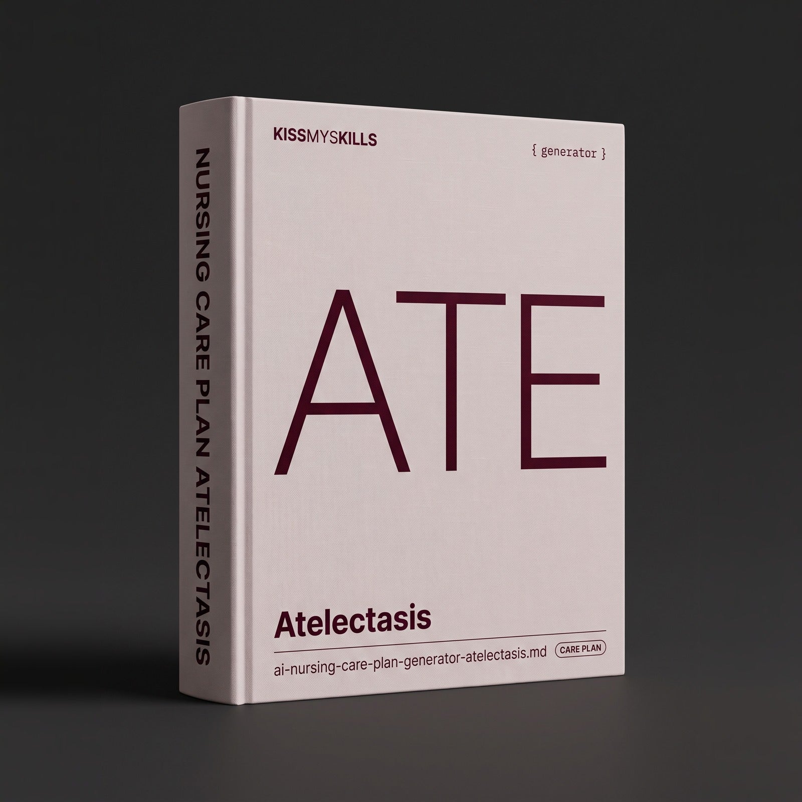 Atelectasis Nursing Care Plan Claude skill by KissMySkills, pale warm blush grey bookcloth cover with the monogram ATE