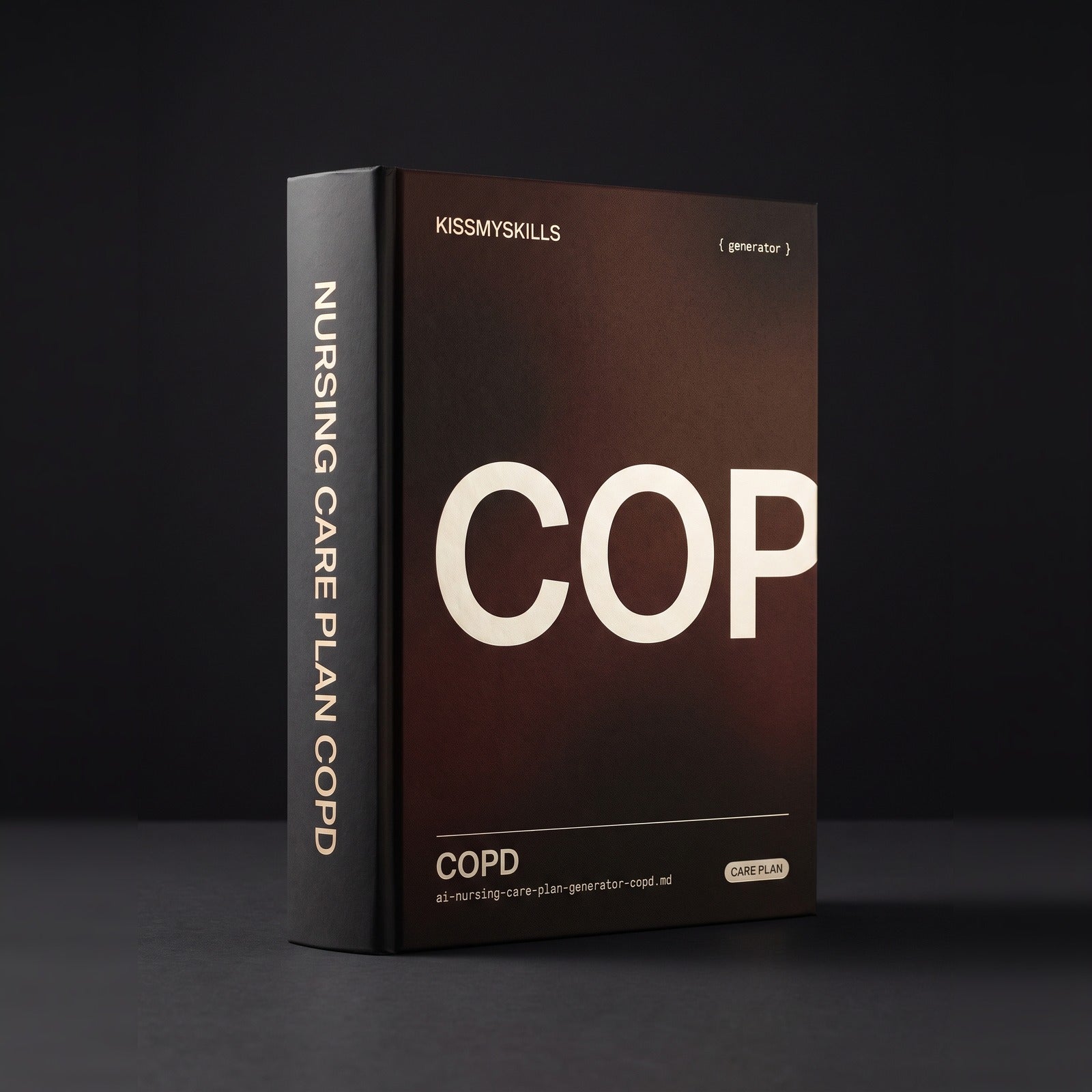 COPD Nursing Care Plan Claude skill by KissMySkills, dark bronze cover with the monogram COP