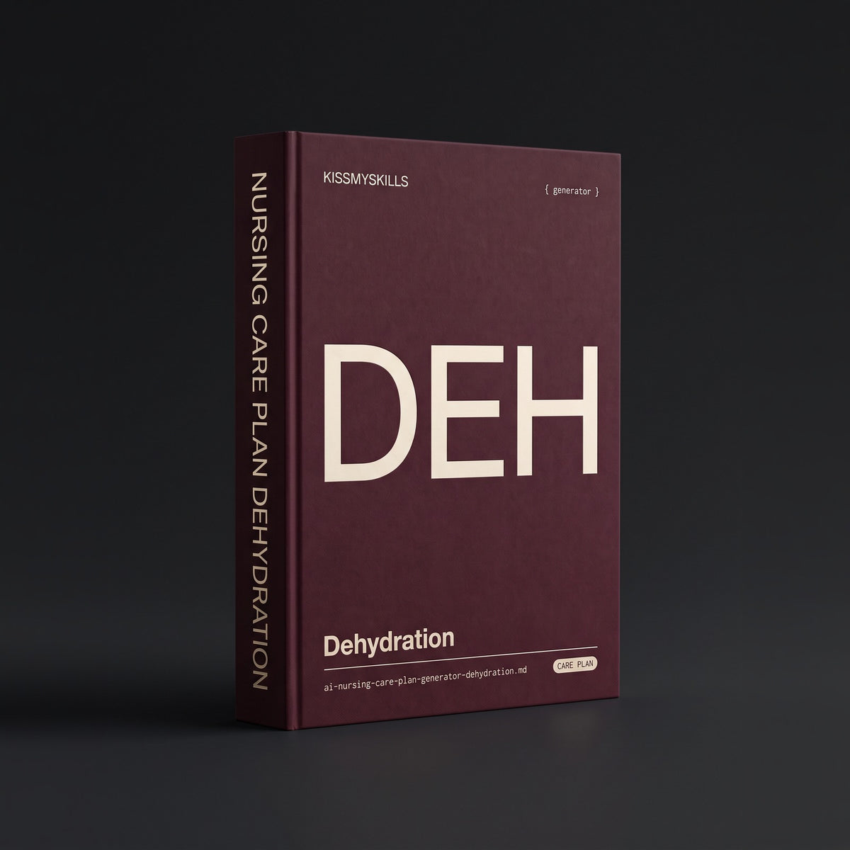 Dehydration Nursing Care Plan Claude skill by KissMySkills, deep wine-burgundy laid paper cover with the monogram DEH