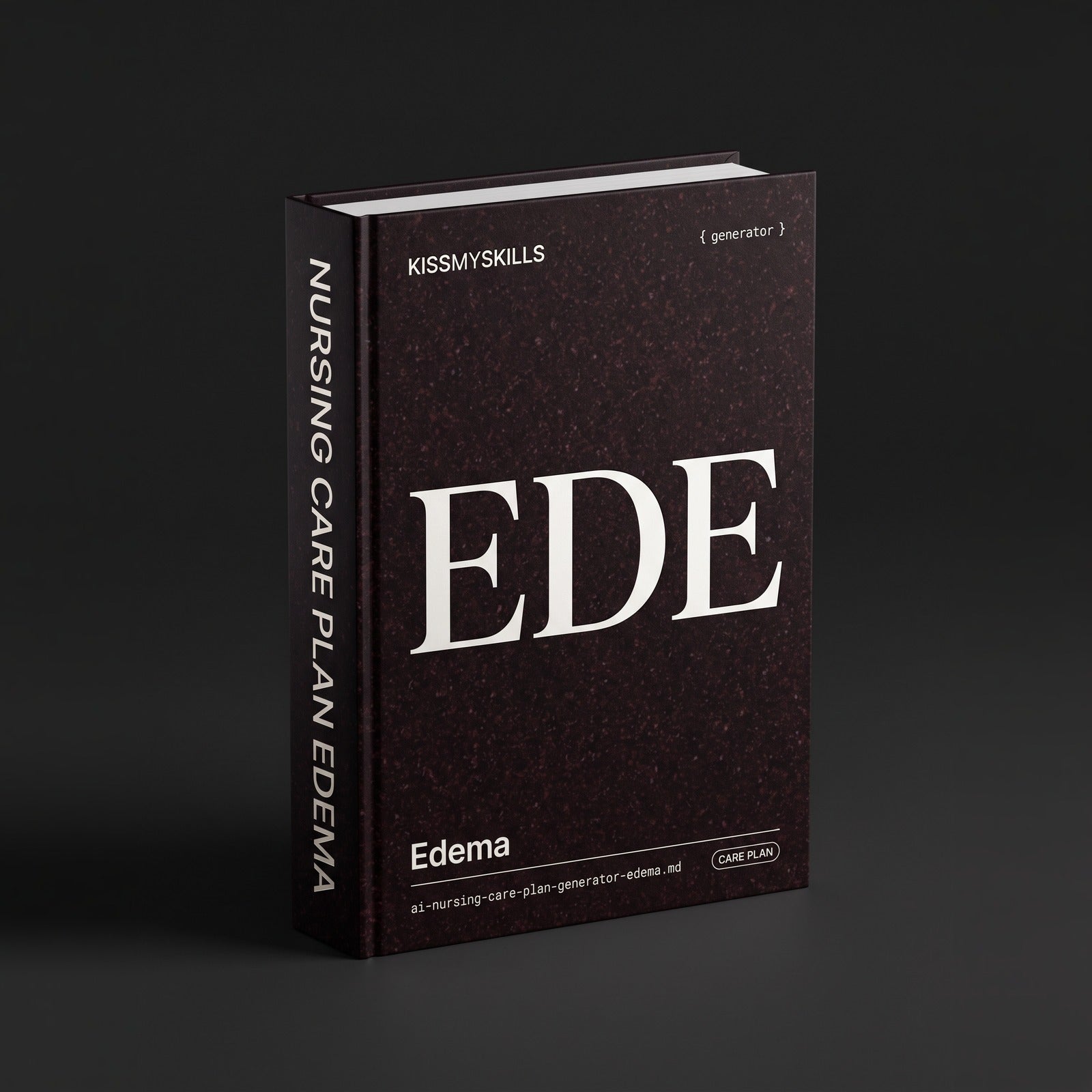 Edema Nursing Care Plan Claude skill by KissMySkills, near-black deep red porphyry stone cover with the monogram EDE