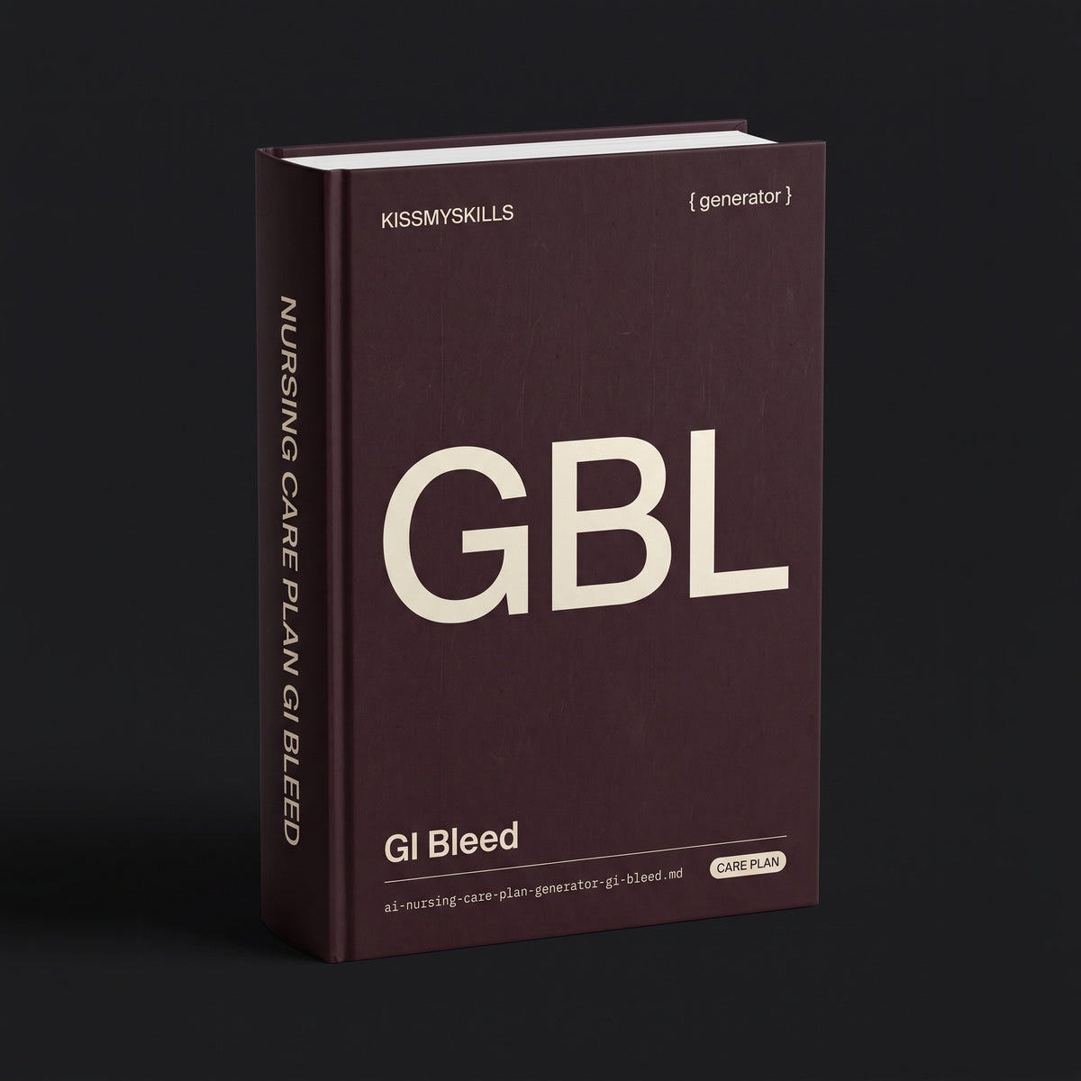 GI Bleed Nursing Care Plan Claude skill by KissMySkills, deep wine-burgundy laid paper cover with the monogram GBL