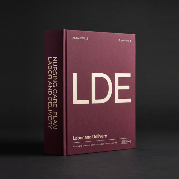 Labor and Delivery Nursing Care Plan Claude skill by KissMySkills, deep wine-burgundy laid paper cover with the monogram LDE