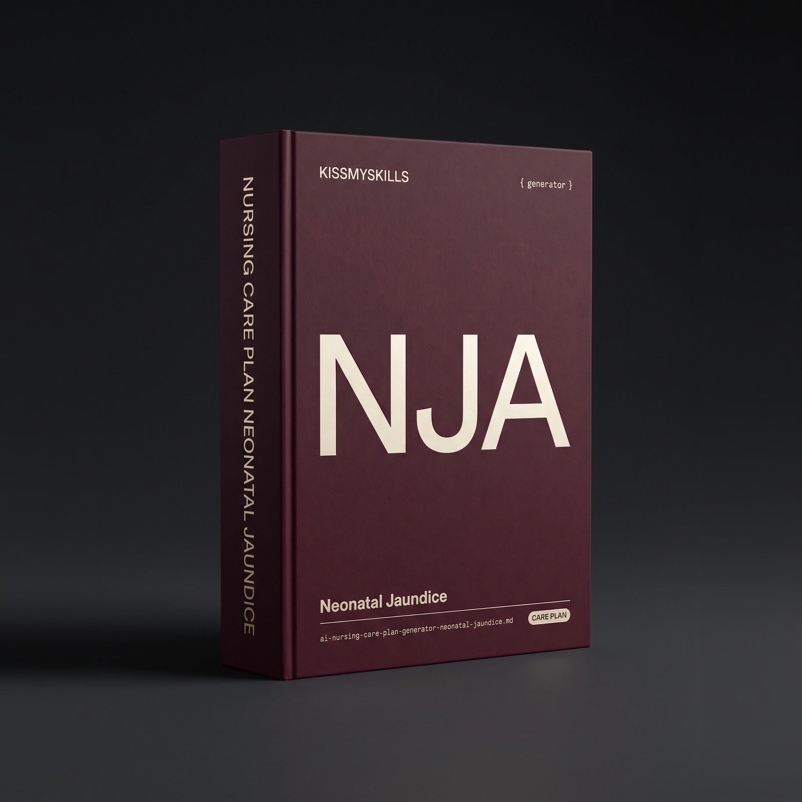 Neonatal Jaundice Nursing Care Plan Claude skill by KissMySkills, deep wine-burgundy laid paper cover with the monogram NJA
