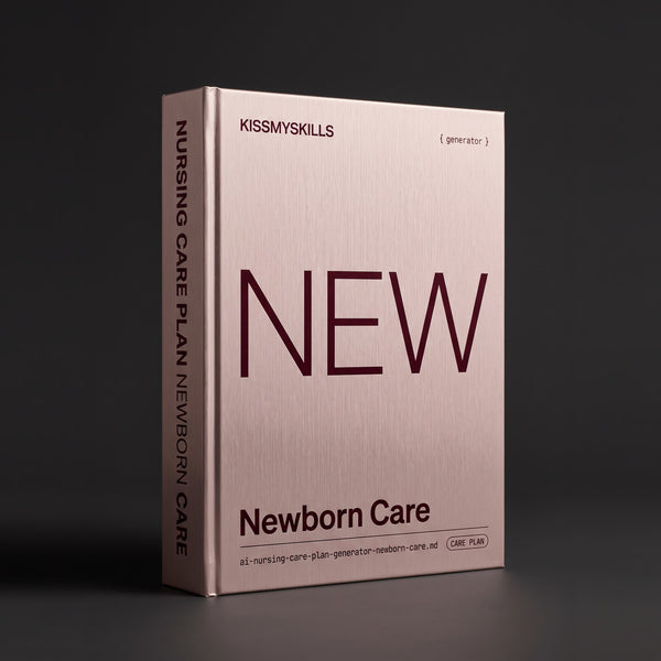 Newborn Care Nursing Care Plan Claude skill by KissMySkills, brushed pale rose-bronze metal cover with the monogram NEW