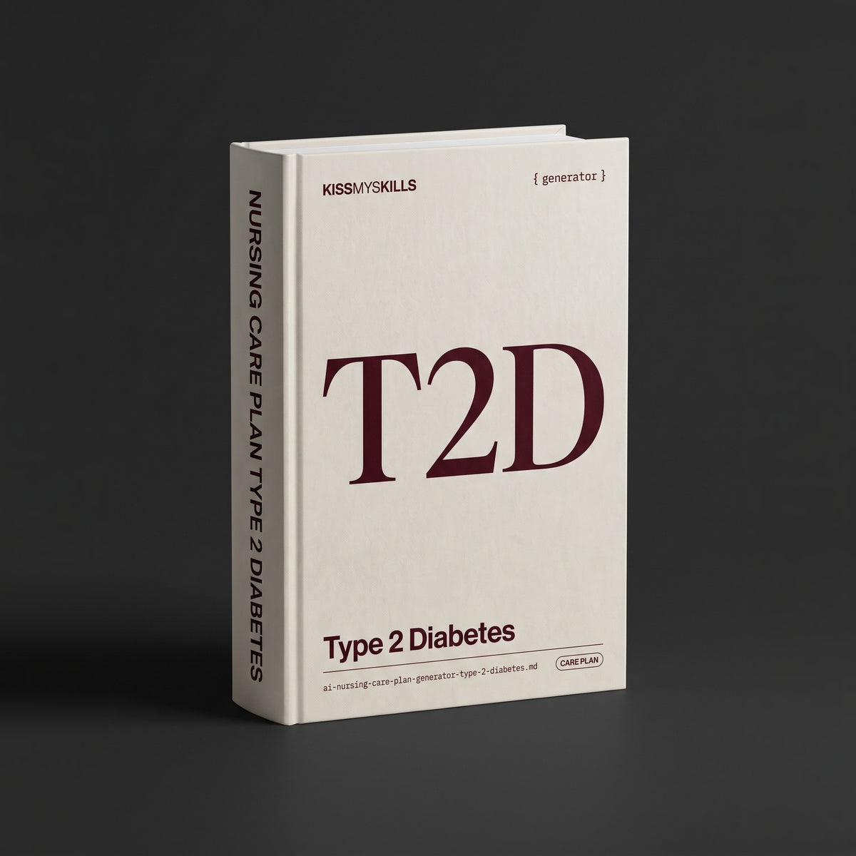 Type 2 Diabetes Nursing Care Plan Claude skill by KissMySkills, warm bone white laid paper cover with the monogram T2D