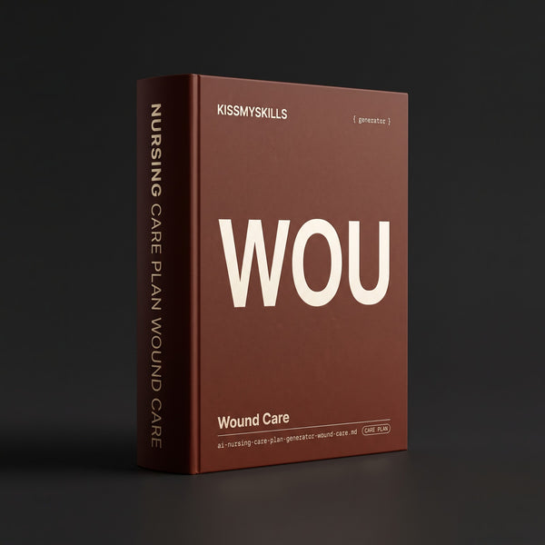 Wound Care Nursing Care Plan Claude skill by KissMySkills, dark bronze cover with the monogram WOU