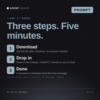 How the AI Office Manager AI prompt works in three steps: download, drop it into your AI chat, done