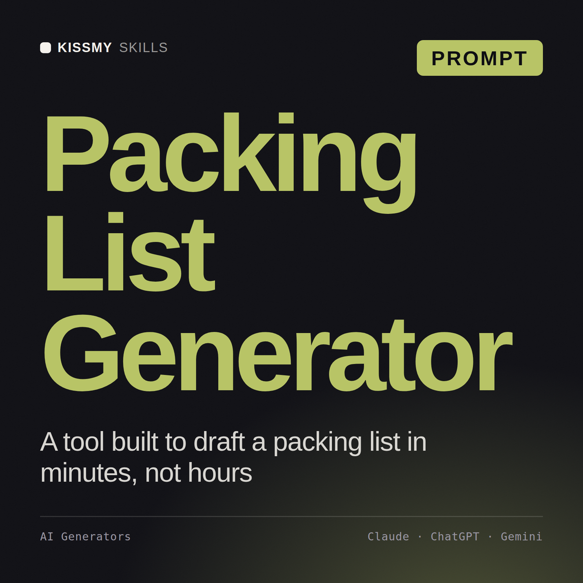 Packing List Generator AI prompt by KissMySkills, cover