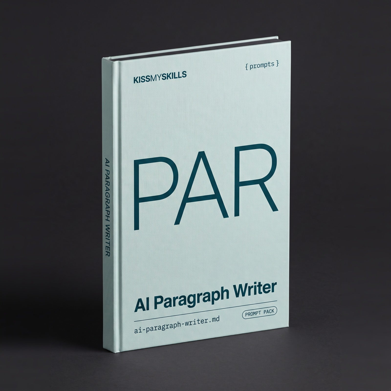 Paragraph Writer prompts for Claude by KissMySkills, pale sea-glass bookcloth cover with the monogram PAR