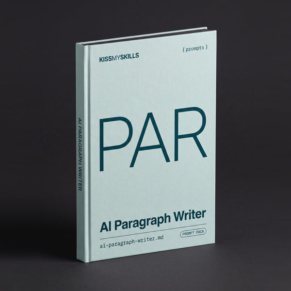 Paragraph Writer prompts for Claude by KissMySkills, pale sea-glass bookcloth cover with the monogram PAR