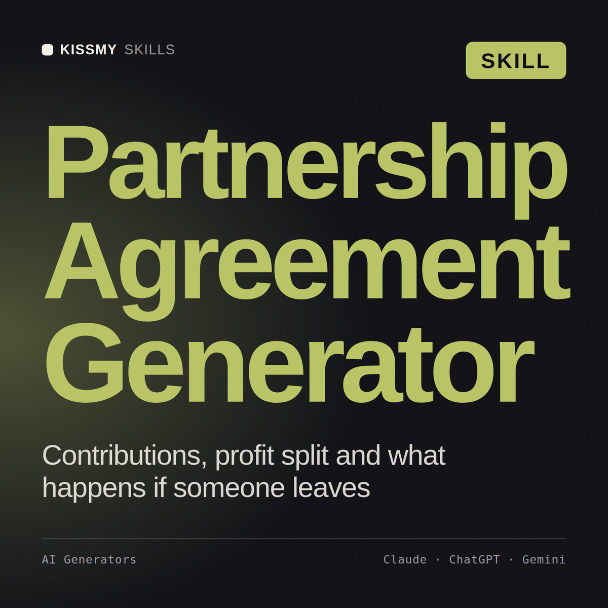 Partnership Agreement Generator AI skill by KissMySkills, cover