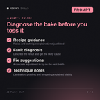 What's inside the AI Pastry Chef AI prompt: Recipe guidance, Fault diagnosis, Fix suggestions, Technique notes