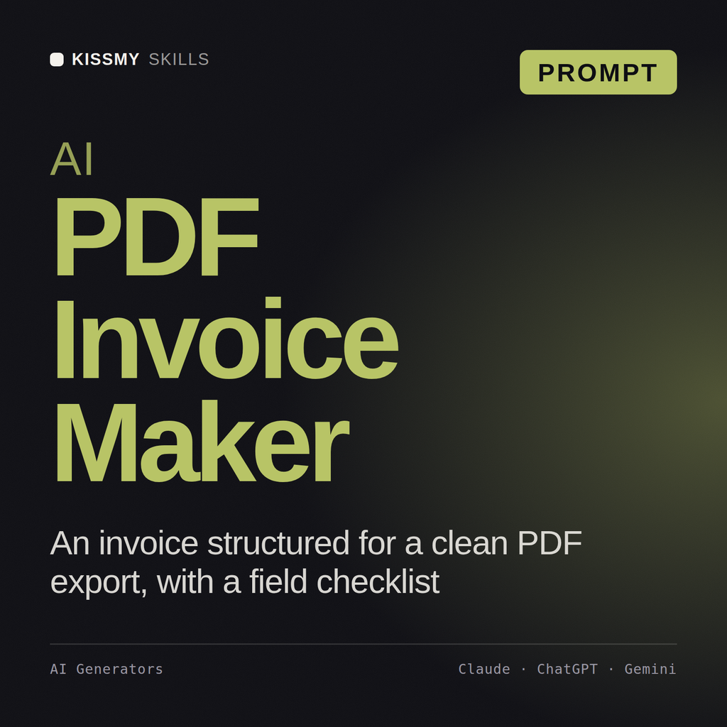 AI PDF Invoice Maker AI prompt by KissMySkills, cover