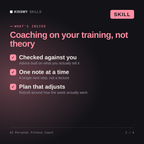 What's inside the AI Personal Fitness Coach AI skill: Checked against you, One note at a time, Plan that adjusts