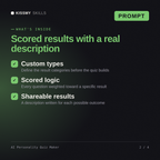 What's inside the AI Personality Quiz Maker AI prompt: Custom types, Scored logic, Shareable results