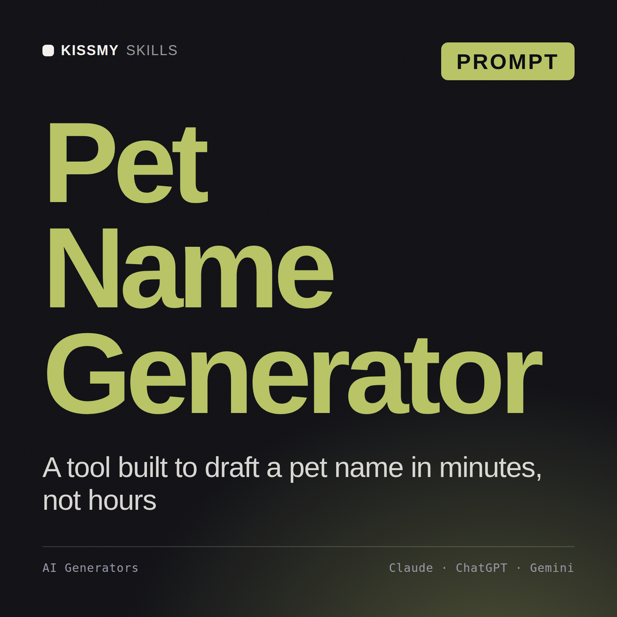 Pet Name Generator AI prompt by KissMySkills, cover