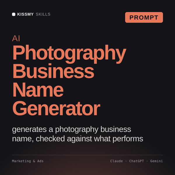 AI Photography Business Name Generator AI prompt by KissMySkills, cover