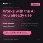 The AI Photoshoot Prompt Generator AI prompt works with Claude, ChatGPT, Gemini and any AI chat, 30-day money-back guarantee