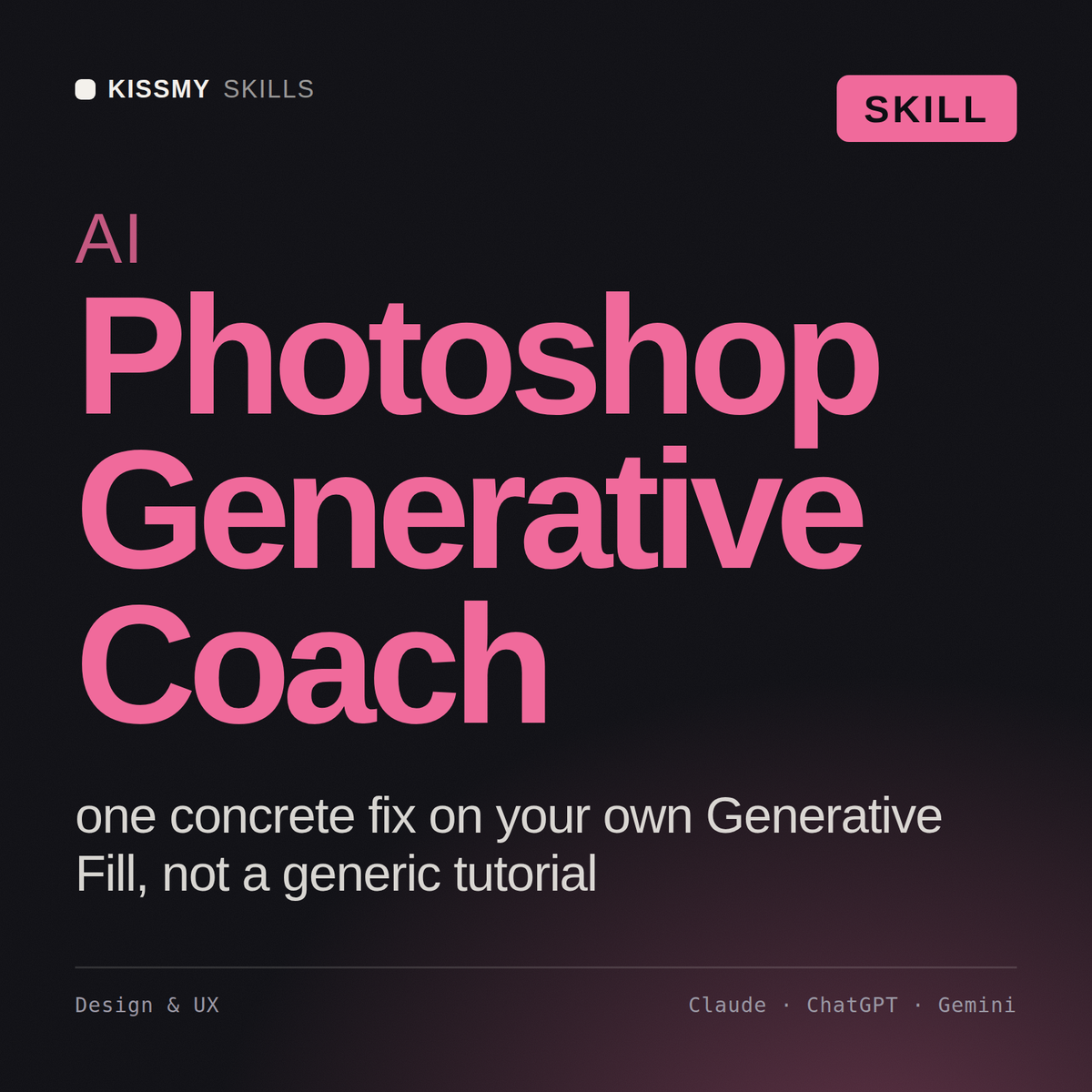 AI Photoshop Generative Coach AI skill by KissMySkills, cover