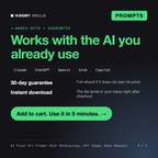 The AI Pixel Art Prompt Pack (Midjourney, GPT Image, Nano Banana) works with Claude, ChatGPT, Gemini and any AI chat, 30-day money-back guarantee