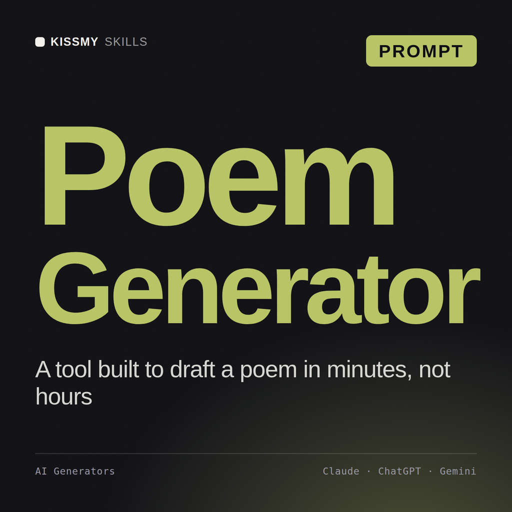 Poem Generator AI prompt by KissMySkills, cover