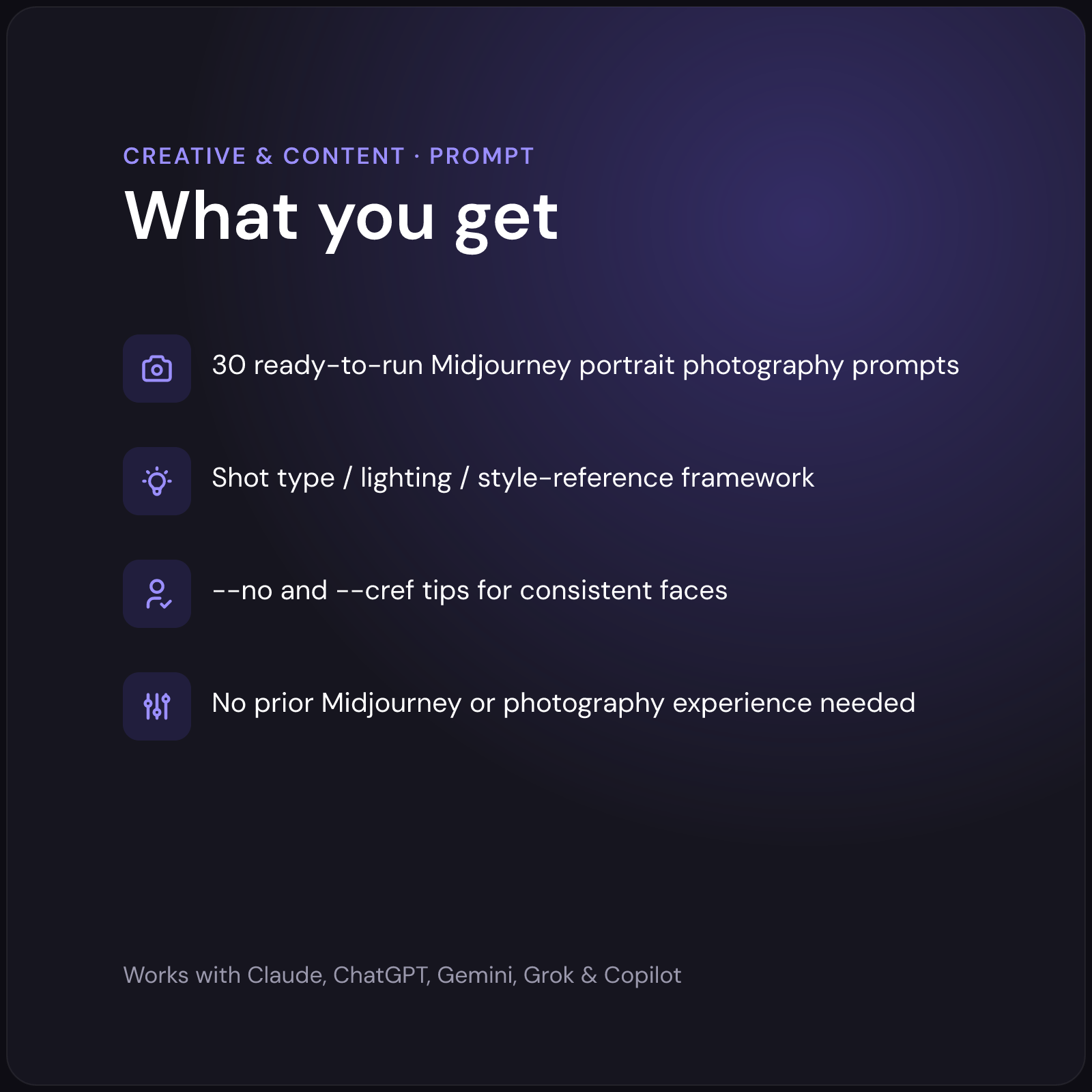 AI Portrait Photography Prompt Generator — what you get