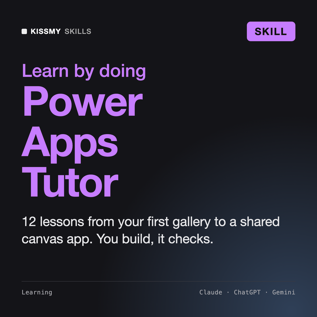 AI Power Apps Tutor AI skill by KissMySkills, cover
