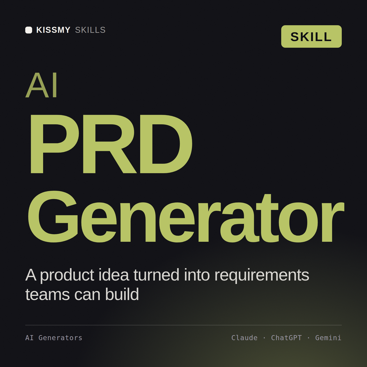 AI PRD Generator AI skill by KissMySkills, cover
