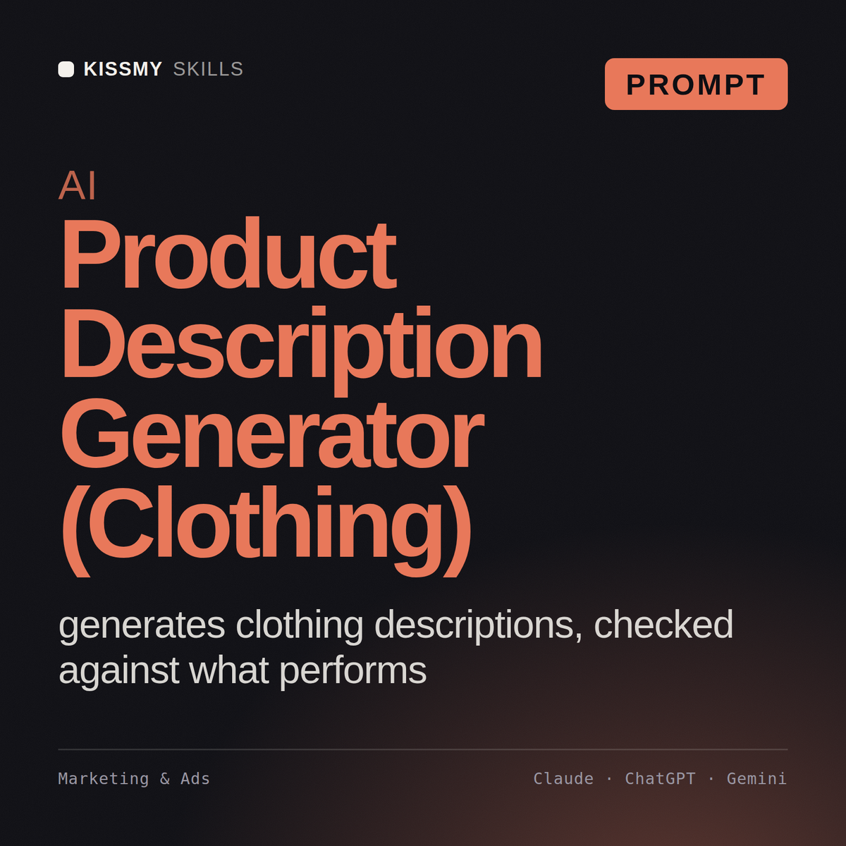 AI Product Description Generator (Clothing) AI prompt by KissMySkills, cover