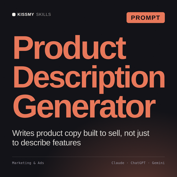 Product Description Generator AI prompt by KissMySkills, cover