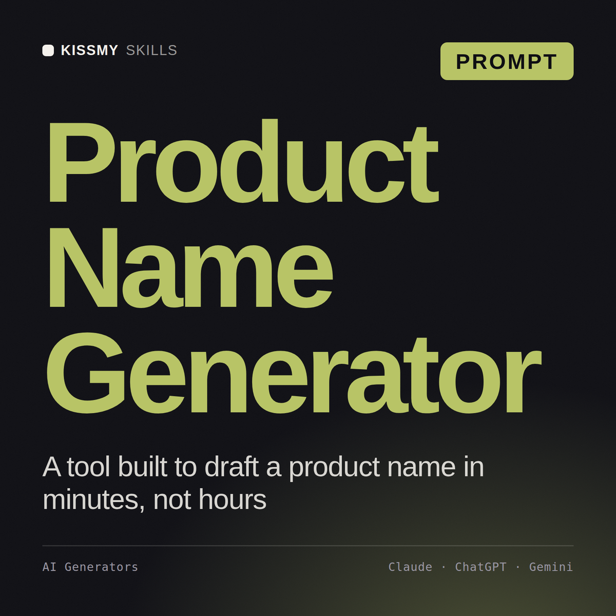 Product Name Generator AI prompt by KissMySkills, cover